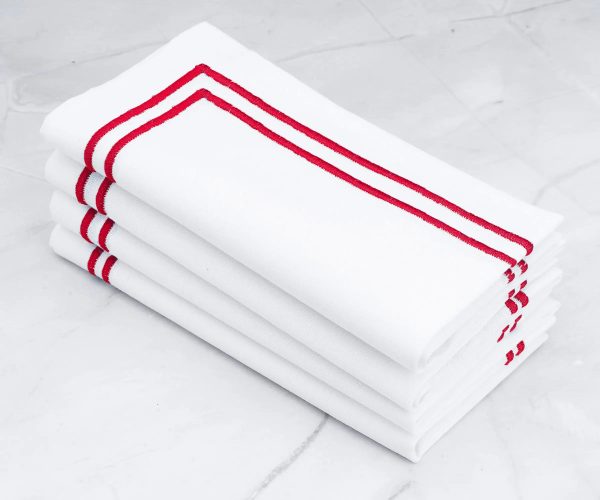 Red Double Line Embroidery Napkins Online now - Image 2