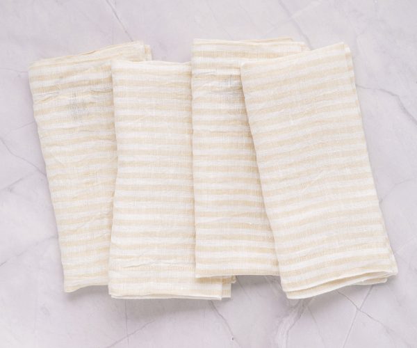Beige Pinstripe Linen Napkins - Set of 4, 8 & More Supply - Image 2