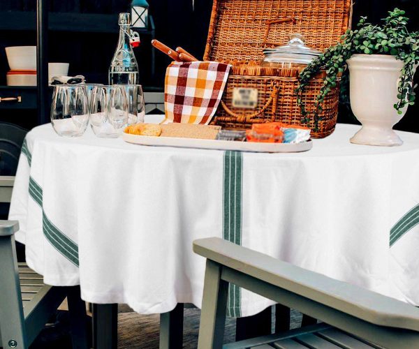 Green Striped Round Tablecloth Supply