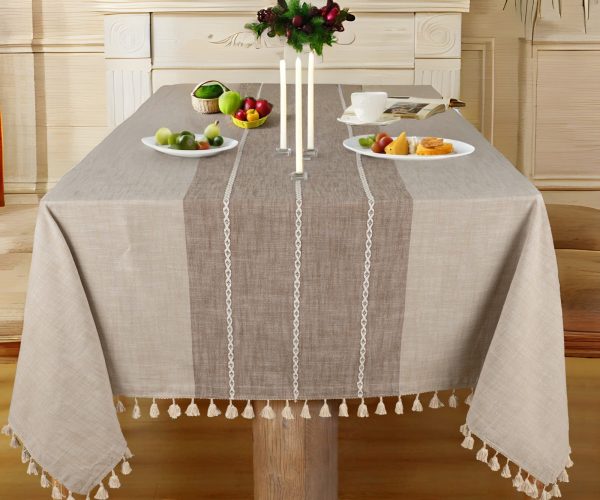 Beige Striped Tablecloth with Tassel Discount