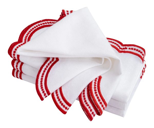 Red Scalloped Embroidered Napkins Online Hot Sale - Image 2