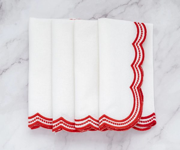Red Scalloped Embroidered Napkins Online Hot Sale - Image 5