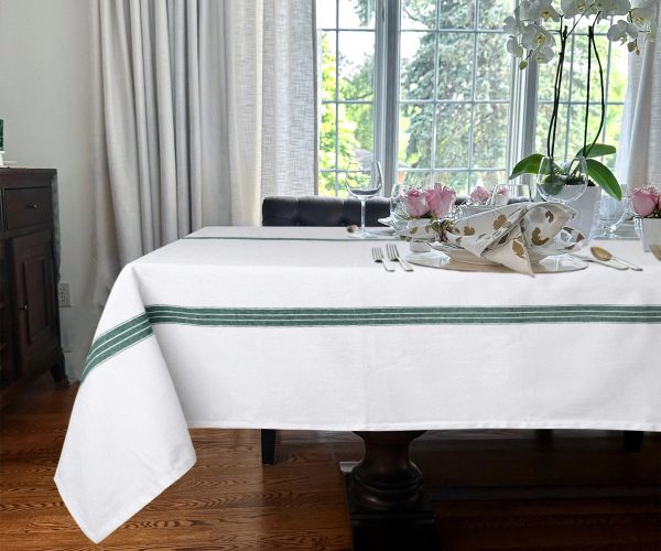 Green and White Striped Tablecloth For Cheap