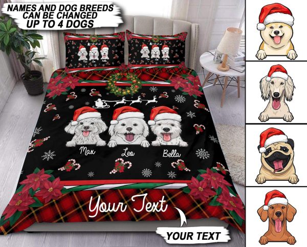 Dog Christmas Stripes And Red Flowers Bedding Set, Gift for Dog Lovers, Dog Dad, Dog Mom - BD013PS07 For Cheap