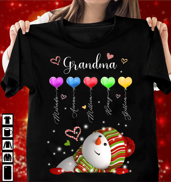 Grandma Heart Balloons And Snowman Personalized Shirt, Christmas Personalized Gift for Nana, Grandma, Grandmother, Grandparents - TS018PS07 Online now