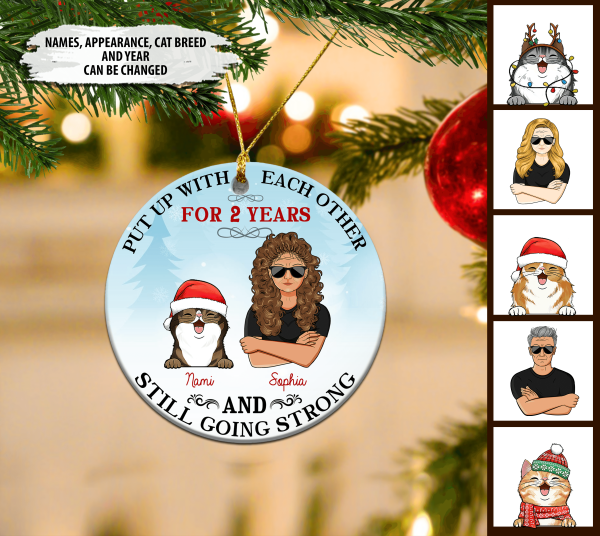 Put Up With Each Other Cat Personalized Round Ornament, Personalized Gift for Cat Lovers, Cat Mom, Cat Dad - RO017PS05 Cheap