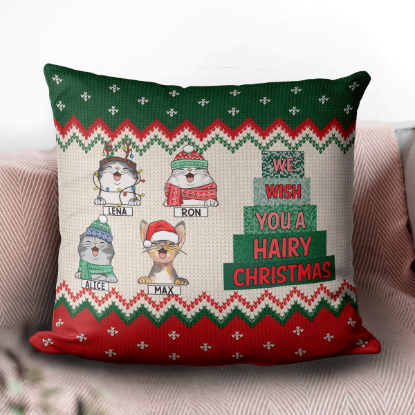 We Wish You A Hairy Christmas Cat Personalized Pillow, Personalized Gift for Cat Lovers, Cat Mom, Cat Dad, Personalized Christmas Gift - PL008PS05 For Sale - Image 2