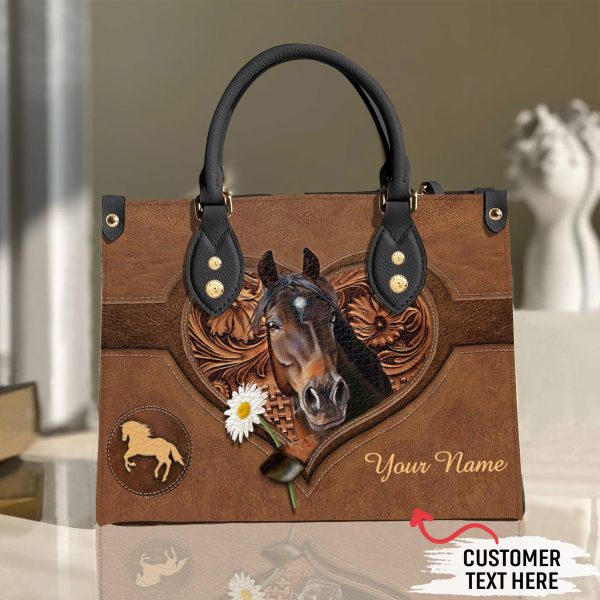 Personalized Horse Leather Handbag, Personalized Gift for Horse Lovers - LD022PS03 For Sale