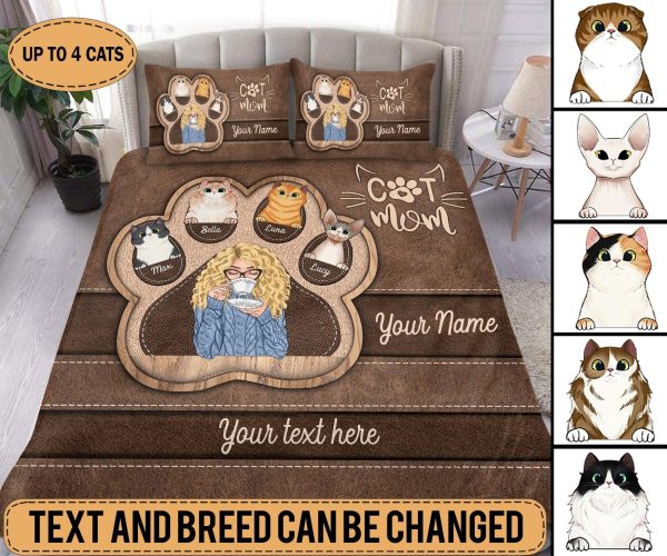 Cat Mom Personalized Bedding Set, Personalized Gift for Cat Lovers, Cat Mom, Cat Dad - BD018PS02 For Cheap