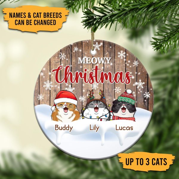 Cat Meowy Christmas Personalized Round Ornament, Personalized Gift for Cat Lovers, Cat Mom, Cat Dad - RO006PS08 Fashion