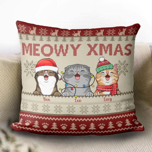 Cat Meowy Xmas Personalized Linen Pillow, Personalized Gift for Cat Lovers, Cat Mom, Cat Dad, Personalized Christmas Gift - PL005PS08 Online now - Image 2