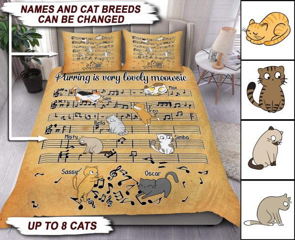 Purring Is Very Lovely Meowsic Cat Personalized Bedding Set, Personalized Gift for Cat Lovers, Cat Mom, Cat Dad - BD025PS02 Online Hot Sale