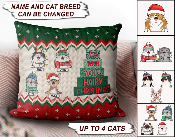 We Wish You A Hairy Christmas Cat Personalized Pillow, Personalized Gift for Cat Lovers, Cat Mom, Cat Dad, Personalized Christmas Gift - PL008PS05 For Sale